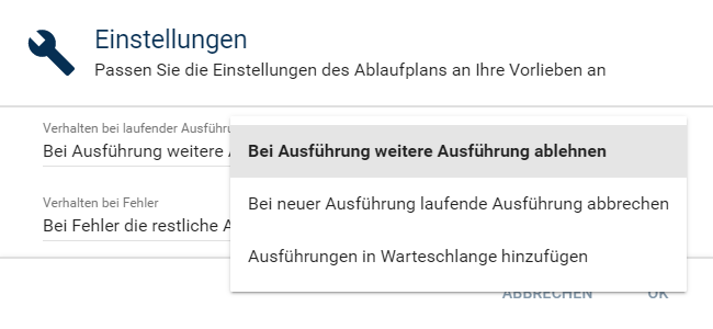 Einstellungen im Ablaufplan