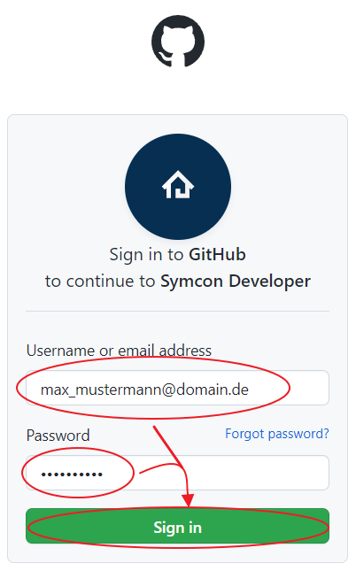 Login at GitHub