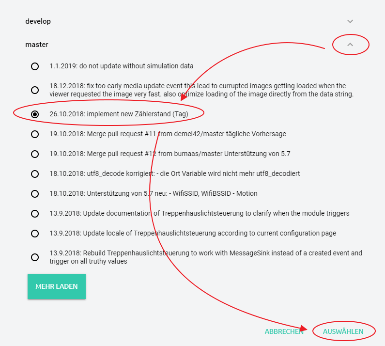 Commit auswählen