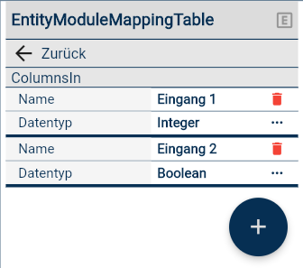 Ansicht "Eingänge" eines Mapping Moduls