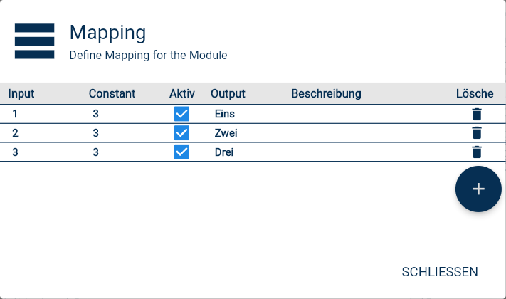 Ansicht "Mappings" eines Mapping Moduls