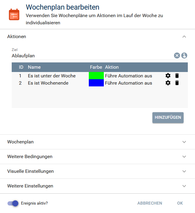 Ablaufplanaktionen
