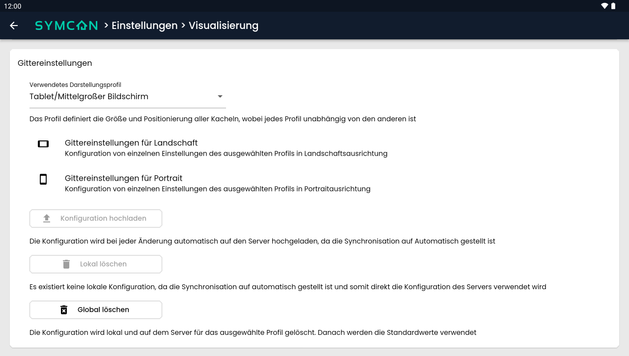 Settings for the grid configuration