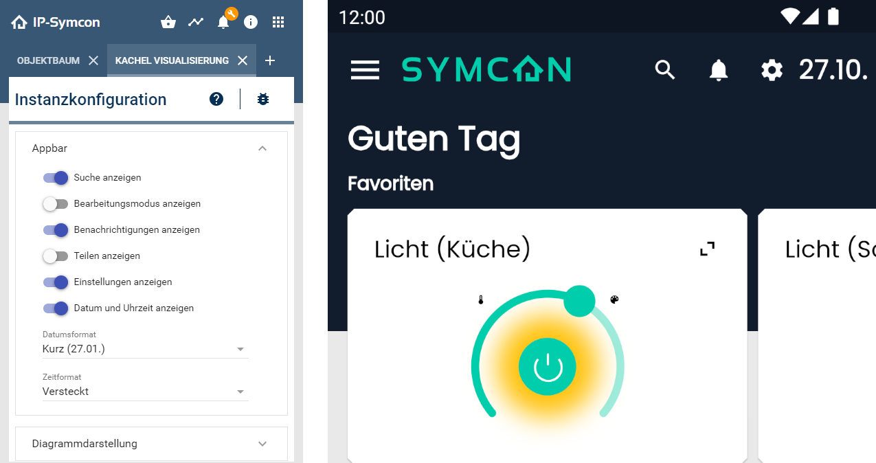 Left the configuration of the appbar. On the right the resulting appbar.