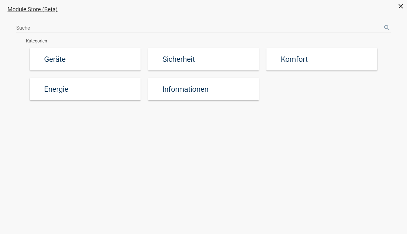 Startbilschirm des Module Stores