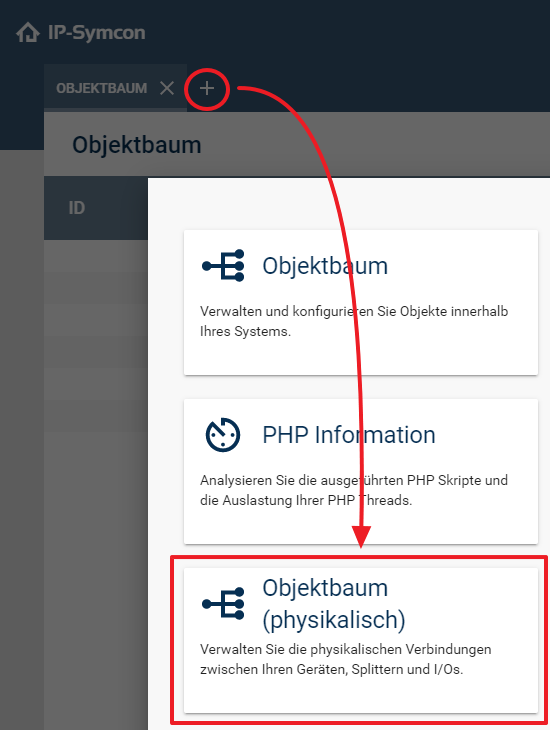 Physikalischen Objektbaum hinzufügen