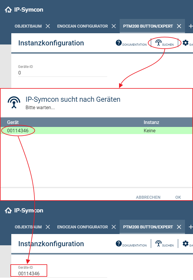 EnOcean Geräte-ID suchen