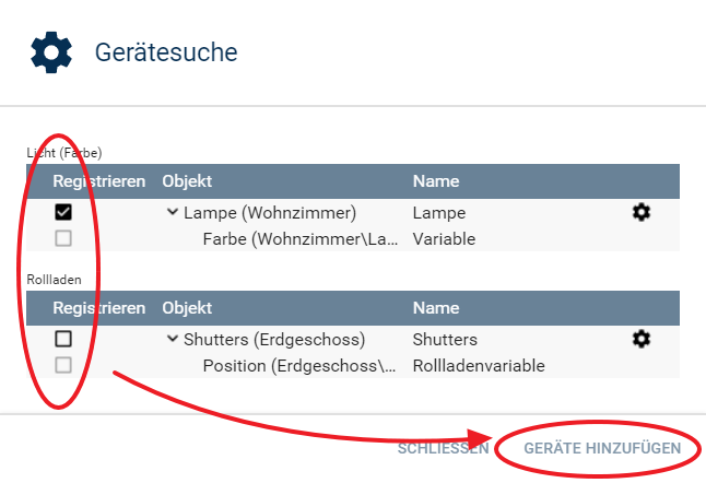 Geräte auswählen