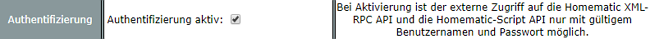 HomeMatic: Authentifizierung der CCU