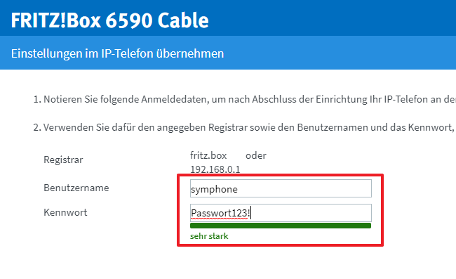 Logindaten für das VoIP Modul