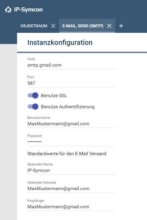 SMTP configuration page