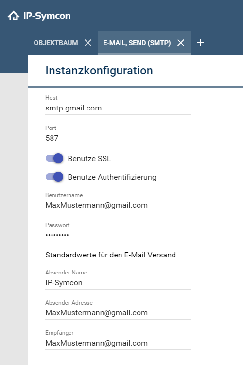 SMTP Konfigurationsseite